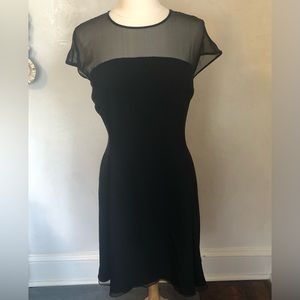 Bieff Basix Black 100% Silk dress lined w/shear & sequins detail top Size 12